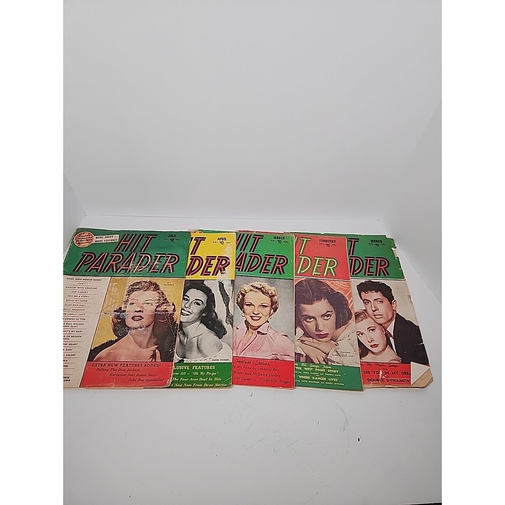 Lot of 5 Vintage Hit Parader Magazines 1951-1954 Music Pop Culture Rita Hayworth